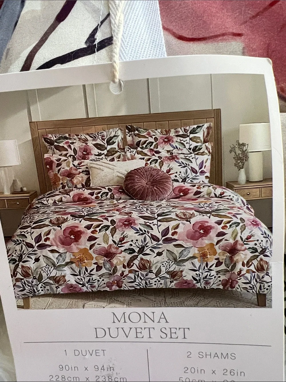 New Levtex Mona Duvet Set - Pink, Burgundy, Green-Full/Queen- 1 Duvet, 2 Shams